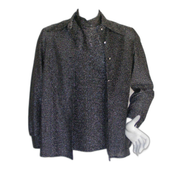 Vintage Top/Shirt-Jacket Set, S, 2pc, Silvery Sparkle, Rhinestone Buttons - Picture 1 of 12
